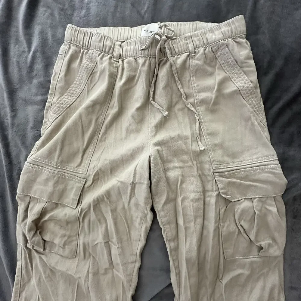 Habitual Pants Womens Large Beige Khaki Cargo Wide Leg Baggy Minimalist - Picture 2 of 13